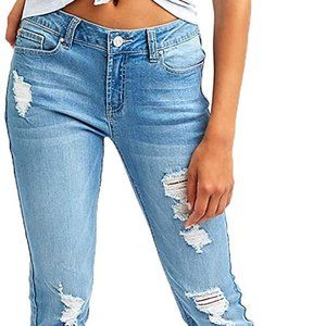 RESFEBER WOMEN'S RIPPED BOYFRIEND JEANS CUTE DISTRESSED SKINNY JEANS SIZE 4